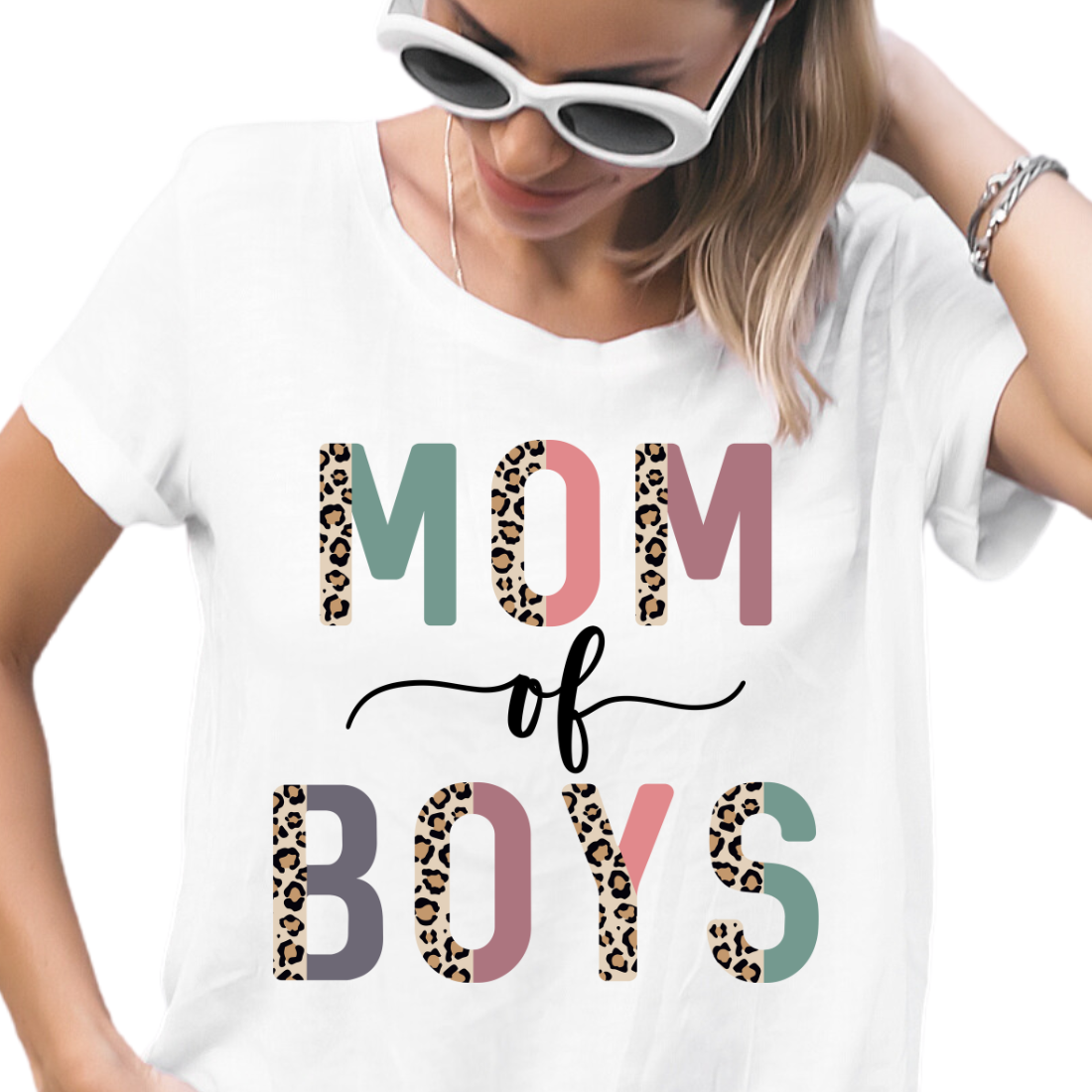 Mom Of Boys / Cheetah Pink Blue Purple - DTF Transfer