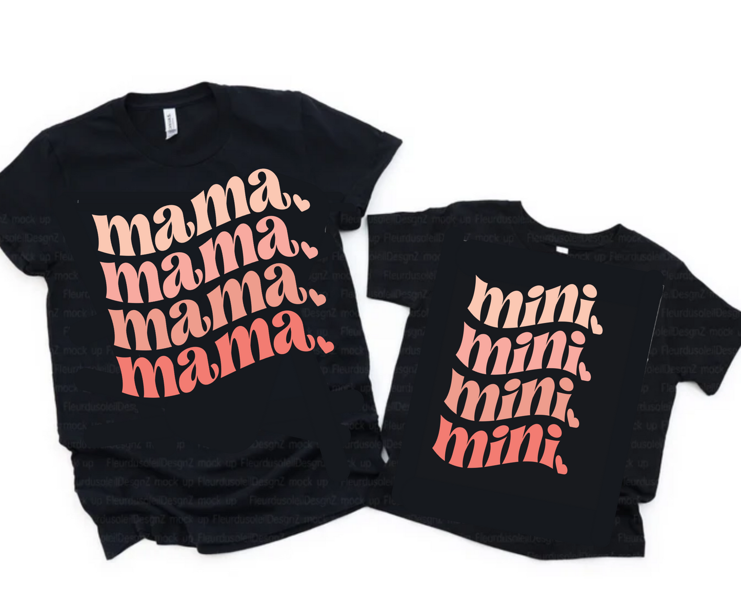 Pink Wavy Mama & Mini / BOTH TRANSFERS - DTF Transfer