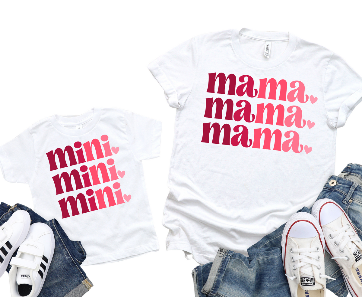 Red to Pink Ombre Mama & Mini / TWO SHIRTS - Unisex T-Shirt Combo