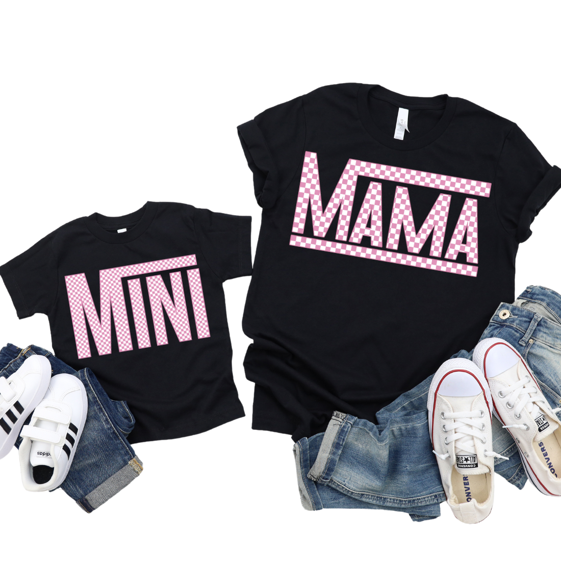 Mama & Mini / Pink Checkers / TWO SHIRTS - Unisex T-Shirt Combo