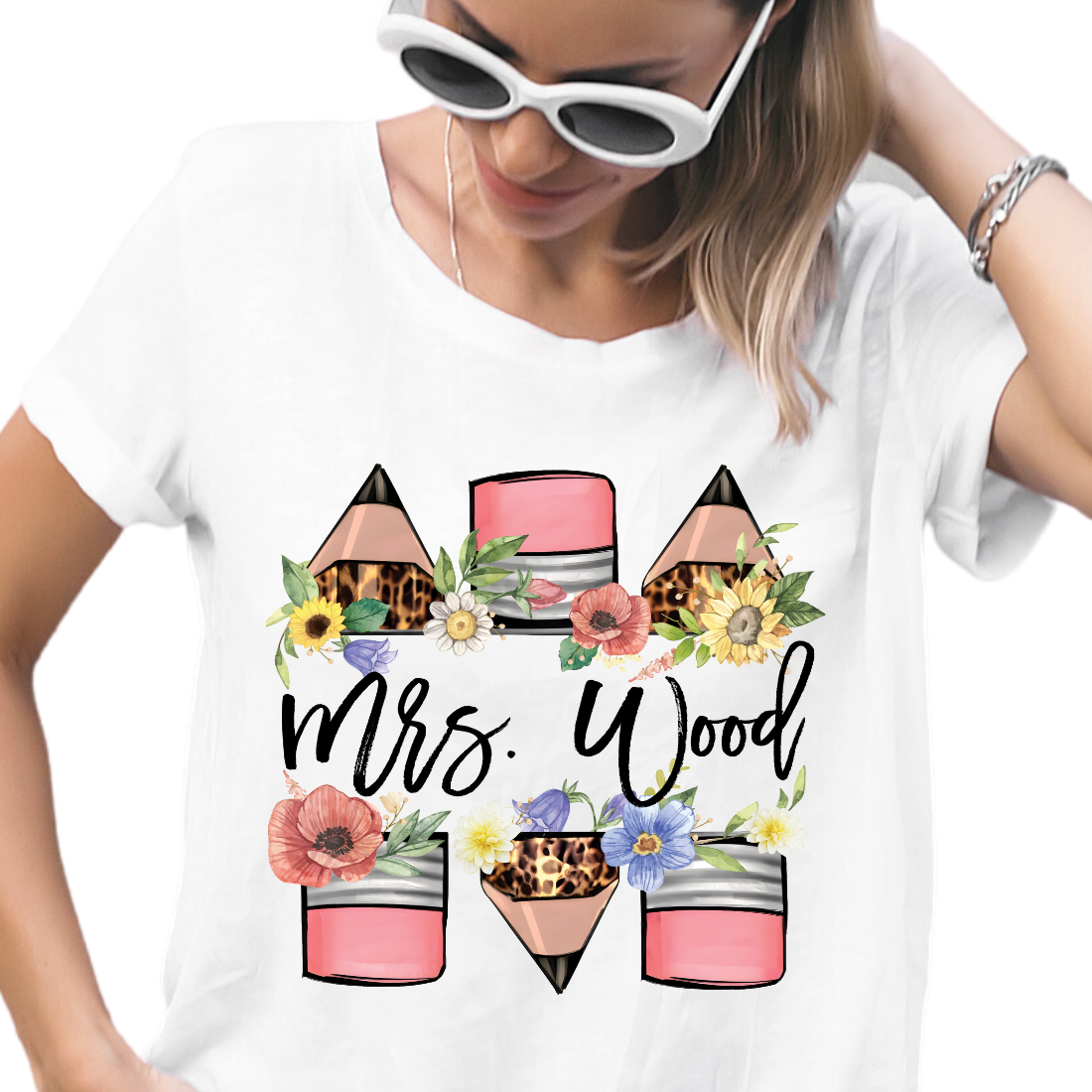 Pencil & Flower Design with Custom Name - Unisex T-Shirt