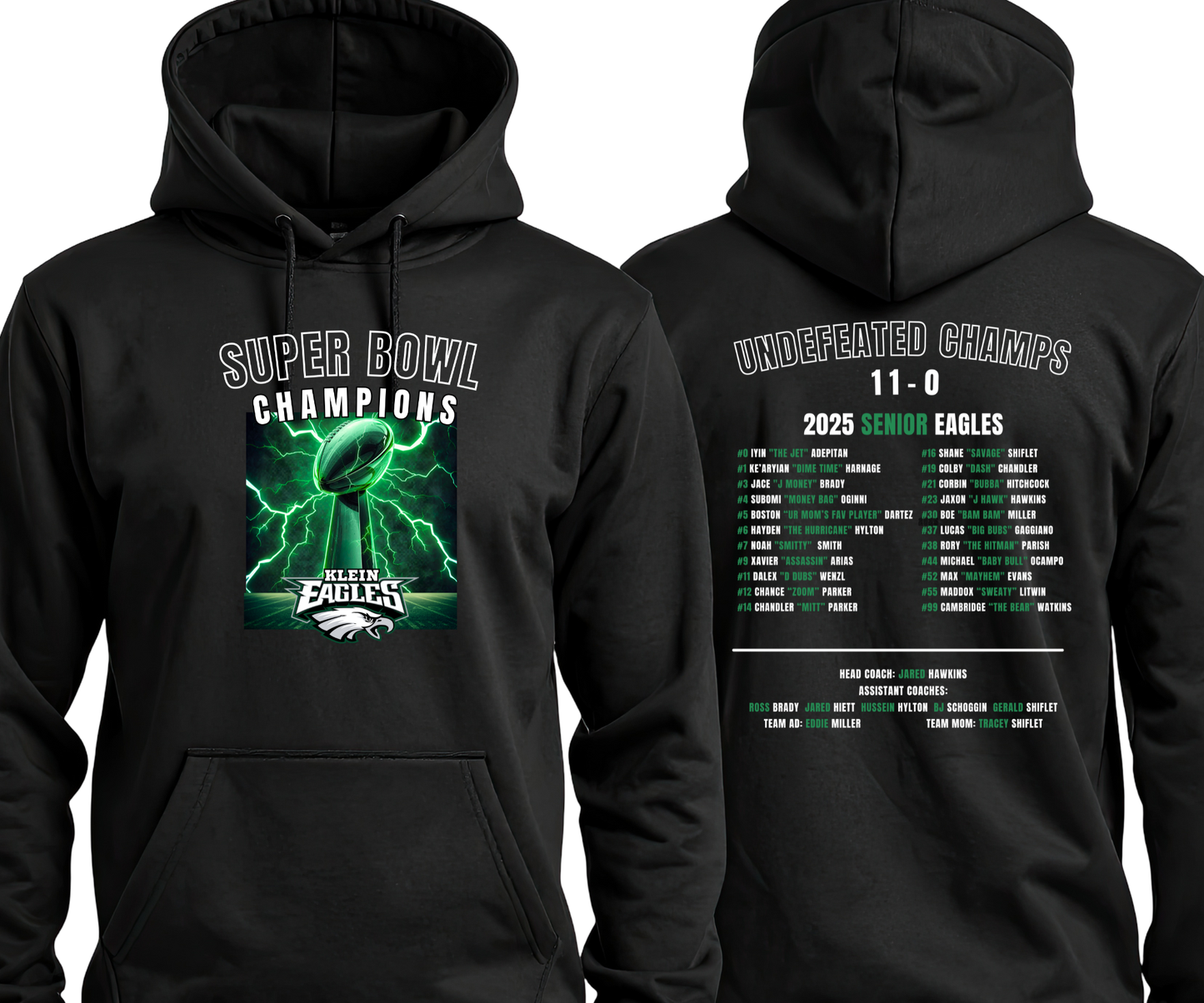 (HOODIES) SENIOR Eagles Champions, *CHOOSE PICK UP AT THE TSHIRT QUEEN*