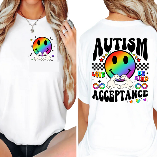 Autism Acceptance / Rainbow Smiley - BACK & POCKET DESIGNS - DTF Transfer