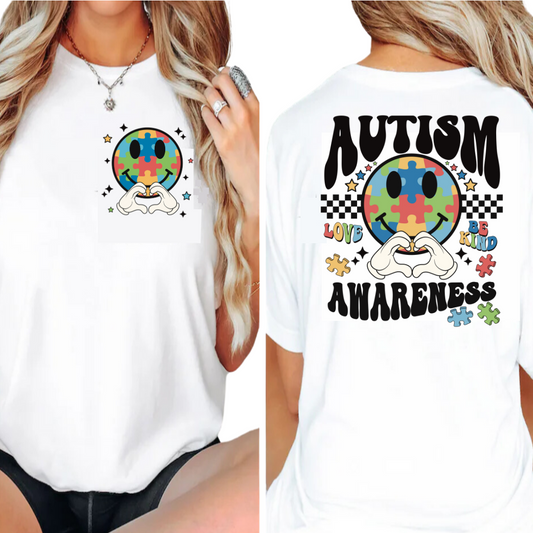 Autism Awareness / Puzzled Piece Smiley - Back and Pocket - Unisex T-Shirt