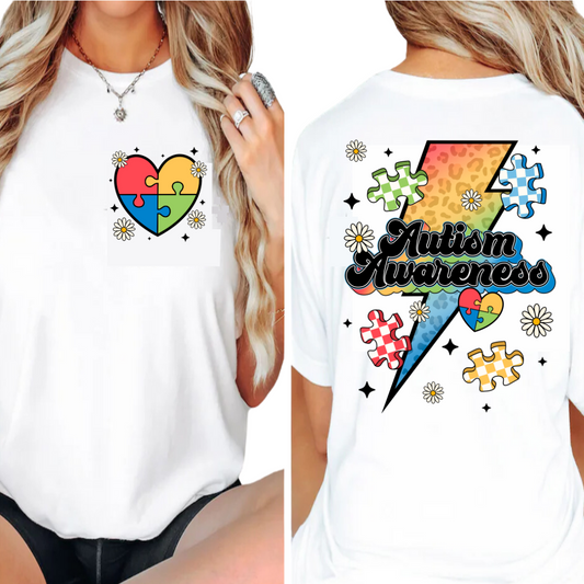 Autism Awareness / Lightning Bolt - Back and Pocket - Unisex T-Shirt