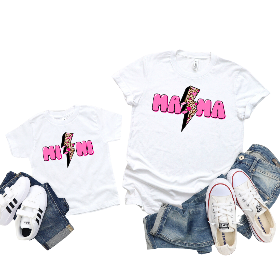 Mama & Mini / Pink Bubble Letters / TWO SHIRTS - Unisex T-Shirt Combo