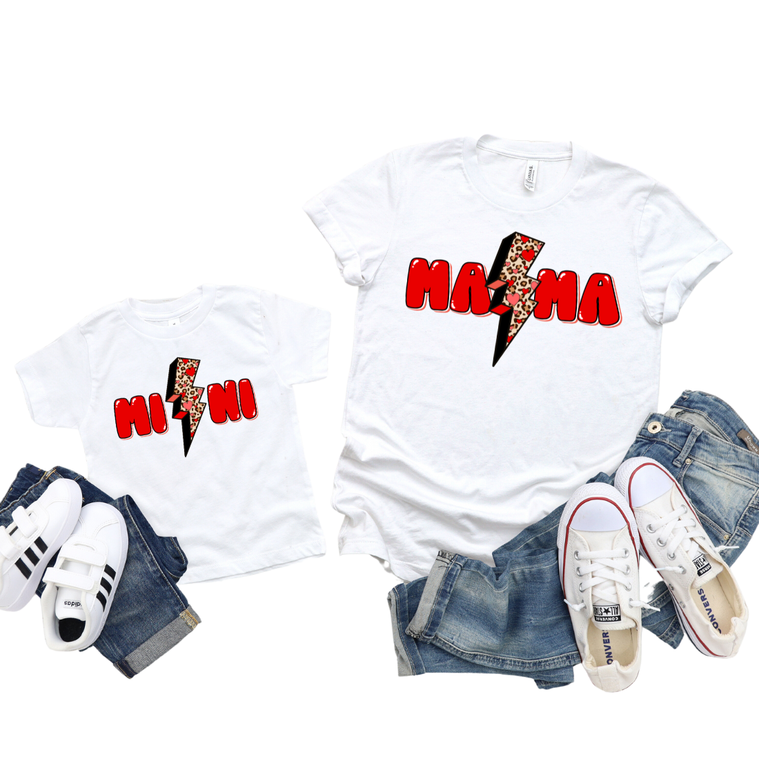 Mama & Mini / Red Bubble Letters / TWO SHIRTS - Unisex T-Shirt Combo