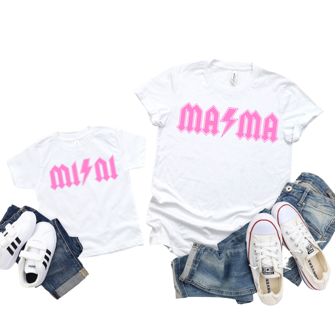 Mama & Mini / Rock Lightning Bolt Pink / BOTH TRANSFERS - DTF Transfer