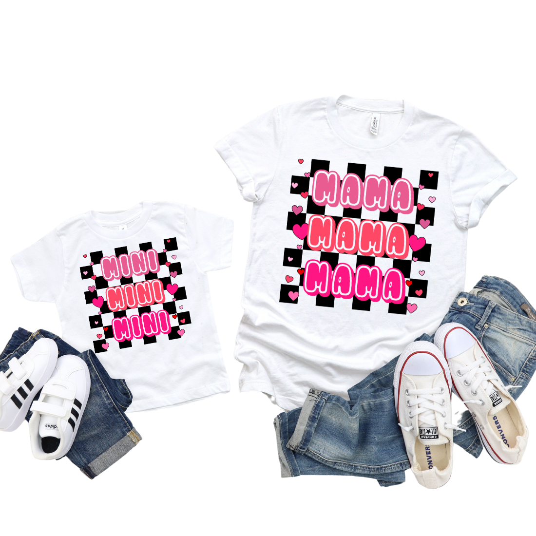 Mama & Mini / Valentine's Love Checker Board / TWO SHIRTS - Unisex T-Shirt Combo