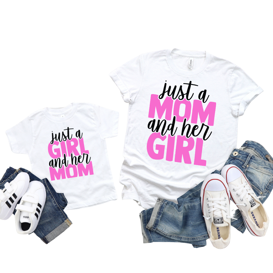 Just a Mom and her Girl & Just a Girl and her Mom/ Custom Colors / TWO shirts - Unisex T-Shirt Combo