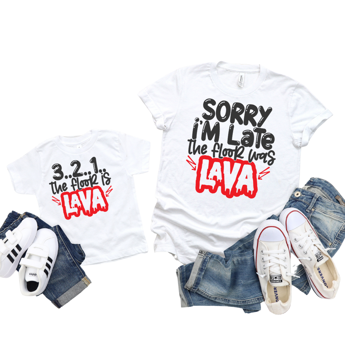 Sorry I'm Late, But the Floor is Lava / Custom Colors / TWO shirts - Unisex T-Shirt Combo