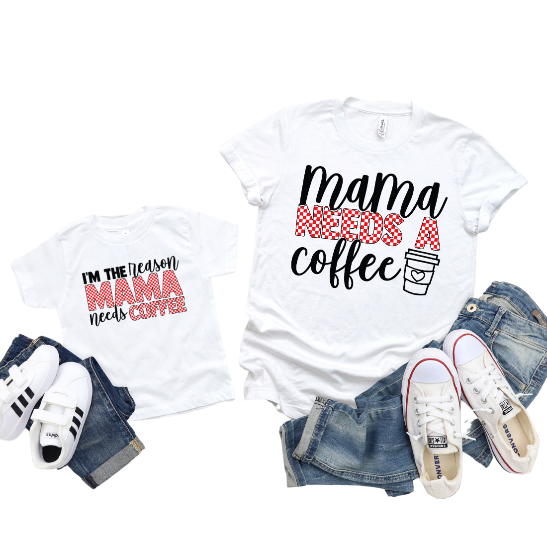 Mama Needs Coffee & I'm the Reason Mama Needs Coffee / Custom Colors / TWO shirts - Unisex T-Shirt Combo