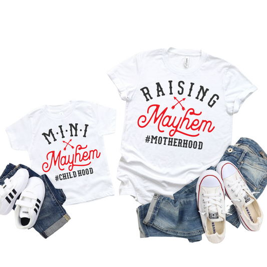 Raising Mayhem & Mini Mayhem / Custom Colors / TWO shirts - Unisex T-Shirt Combo