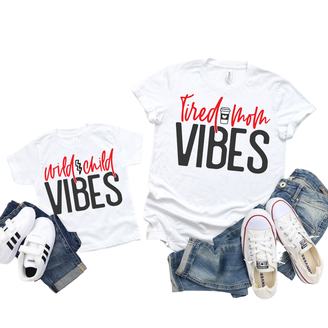 Tired Mom Vibes & Wild Child Vibes / Custom Colors / TWO shirts - Unisex T-Shirt Combo