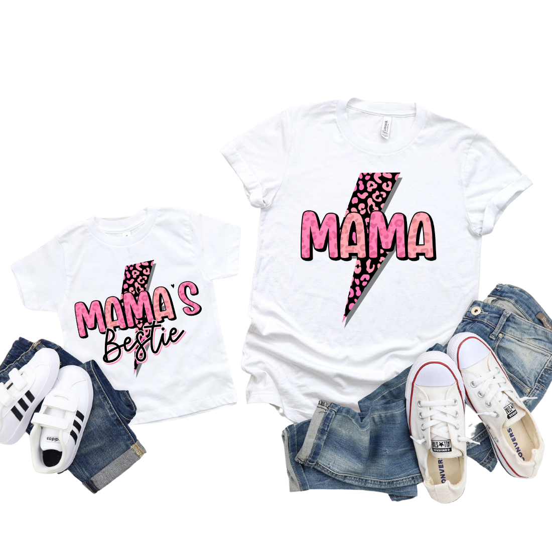 Mama & Mama's Bestie / Pink Lightning Bolt / TWO SHIRTS - Unisex T-Shirt Combo