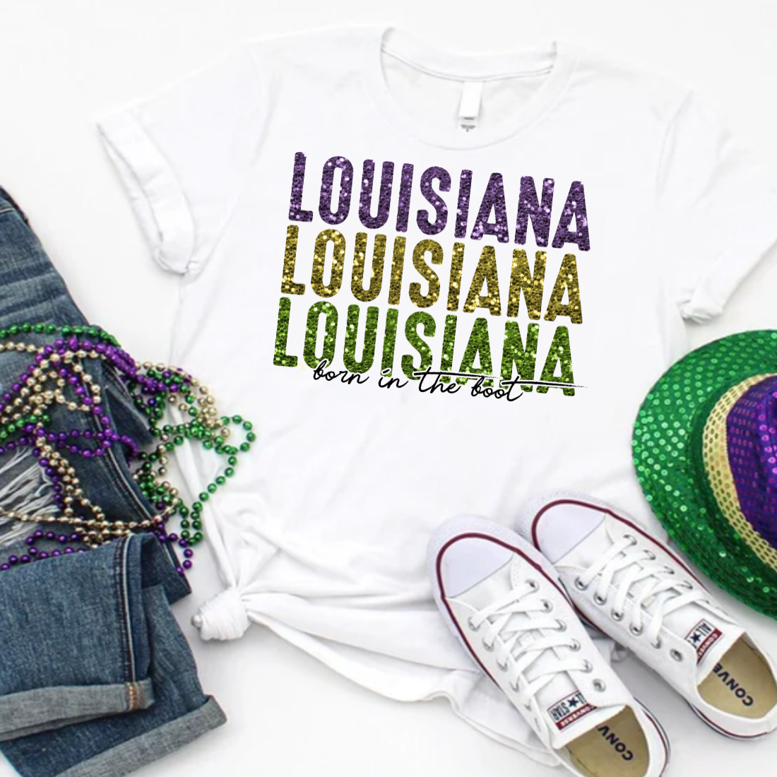 Louisiana, Born In the Boot / Mardi Gras - DTF Transfer