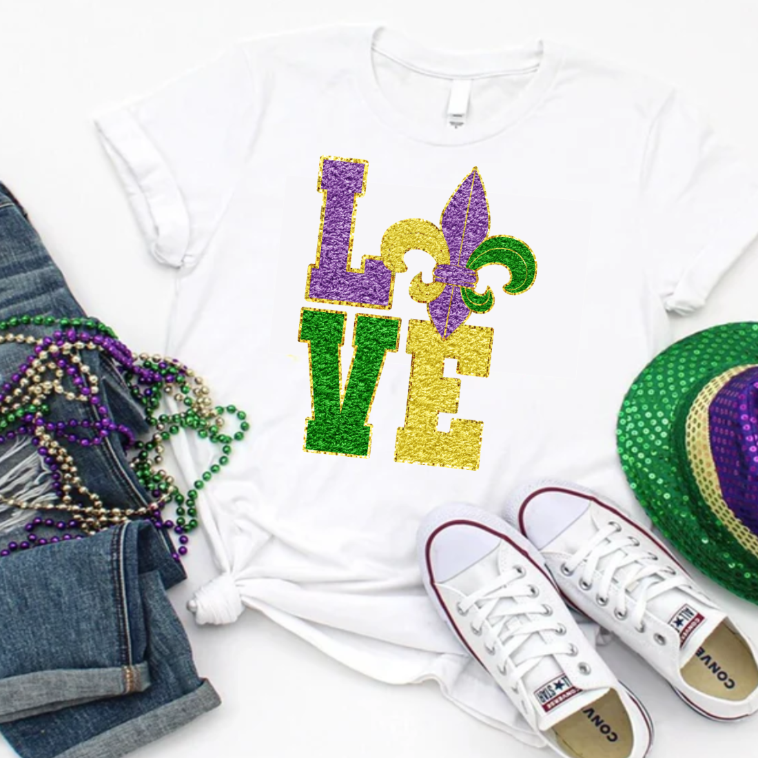 *Chenile Letters* Love / Mardi Gras - Unisex T-Shirt