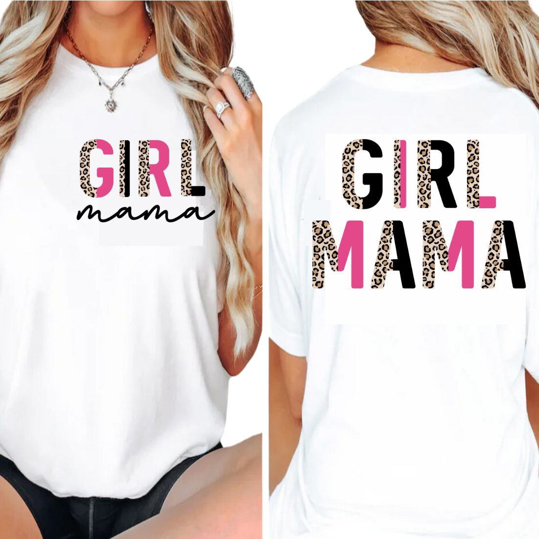 Girl Mama / Pink & Cheetah - Back and Pocket - Unisex T-Shirt