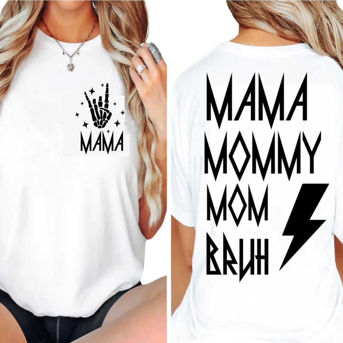 Mama Mommy Mom Bruh / Black Lightning - Back and Pocket - Unisex T-Shirt