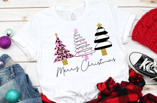 Merry Christmas Pink Trees - Unisex T-Shirt