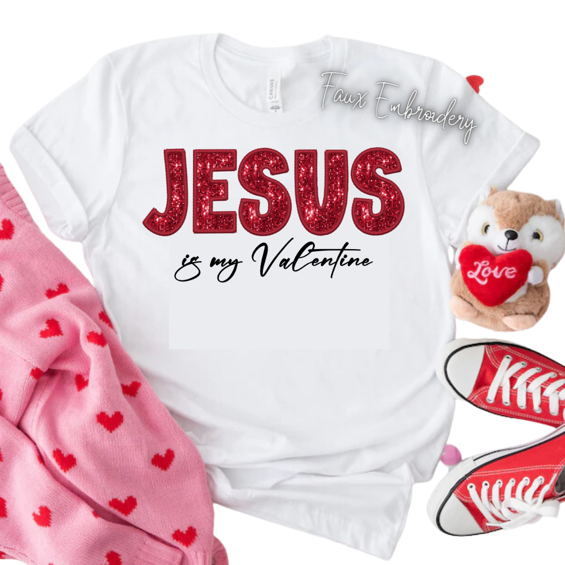 Faux Embroidery / Jesus is My Valentine - Unisex T-Shirt